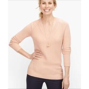 NWT Talbots Women's 1X Plus Pink Cashmere Blend V Neck Sweater Girly Cottage